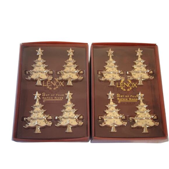 NEW Lenox Christmas Tree Napkin Rings Gold Set of 8 - Picture 3 of 11